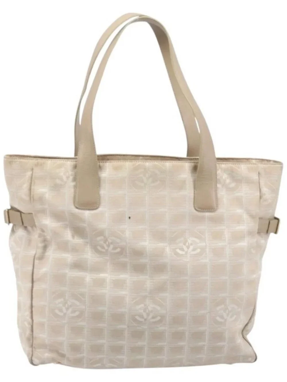 CHANEL New Travel Line Tote Bag Nylon Beige Gold CC Auth BA11779